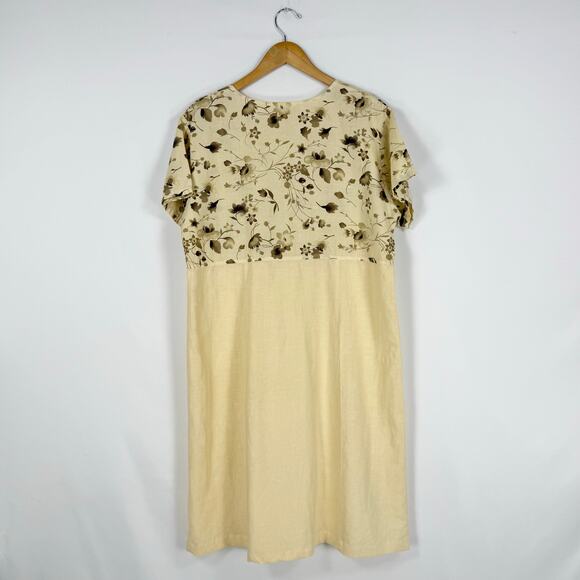 Vintage Tropism Women's Floral Mixed Media Dress Medium Yellow - Picture 5 of 10